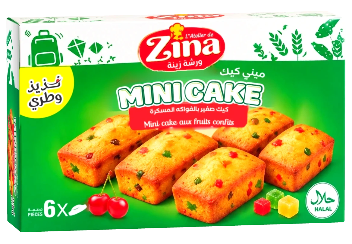 Boîte de 6 mini-cakes aux fruits confits, packaging vert