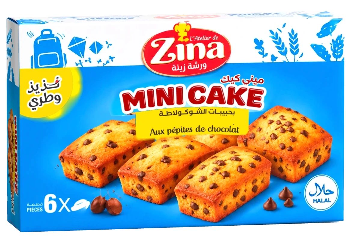 Boîte de 6 mini-cakes aux pépites de chocolat, packaging bleu